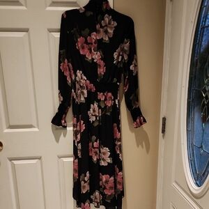 Floral Black and Pink Women's Dress